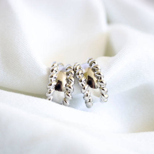 Twisted Rope Silver Hoop Earrings
